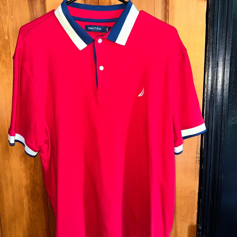 Nautica Men's Polo Shirt in Bold Red with Navy Accents